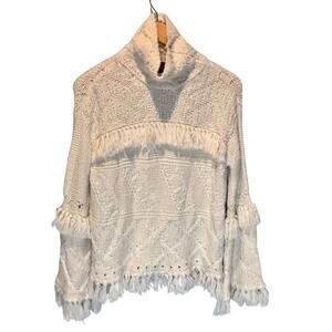 Line the Label Cream Open Knit Fringe Alpaca Blend Sweater - size XS